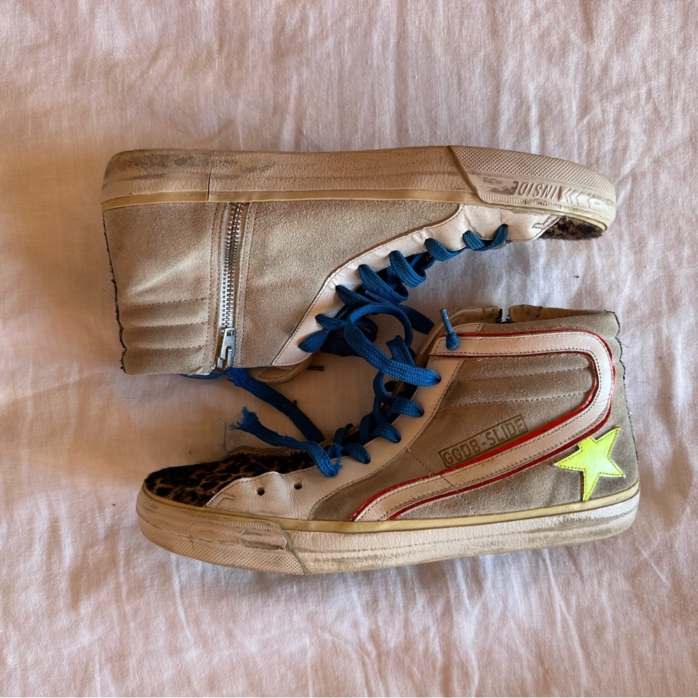 Golden Goose Hightops with Leopard & Neon Star Size 10